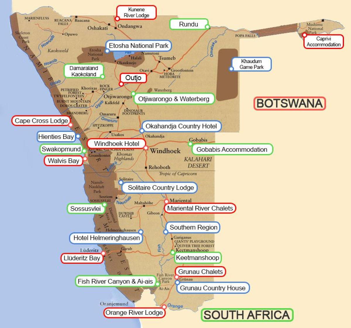 Kaart Namiibia esitab