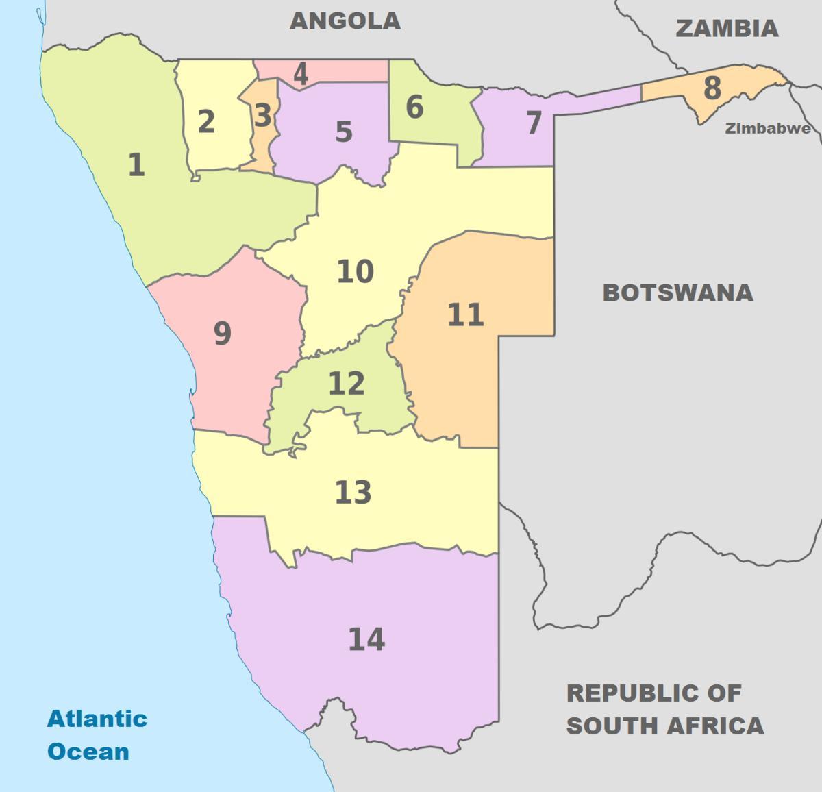 poliitiline kaart, Namiibia