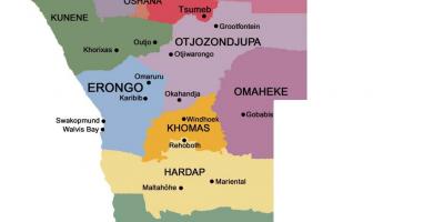 Kaart Namiibia regioonidega